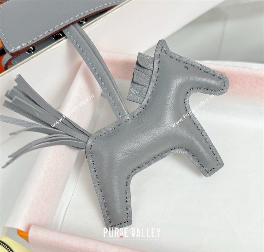Hermes Rodeo Robeo Coeur Horse Bag Charm in Lambskin Leather with Studs Grey 2025 (HY-251113154)