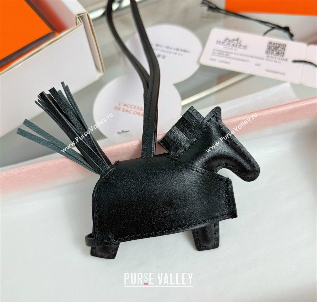 Hermes Rodeo Robeo Coeur Horse Bag Charm in Lambskin Leather with Studs Black/Silver 2025 (HY-251113155)