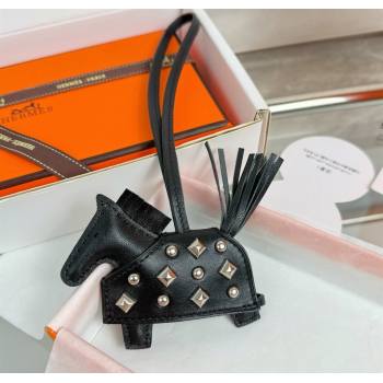 Hermes Rodeo Robeo Coeur Horse Bag Charm in Lambskin Leather with Studs Black/Silver 2025 (HY-251113155)