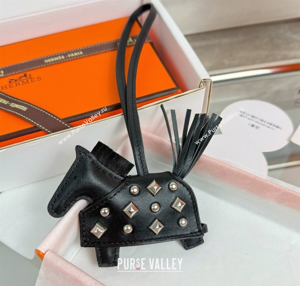 Hermes Rodeo Robeo Coeur Horse Bag Charm in Lambskin Leather with Studs Black/Silver 2025 (HY-251113155)