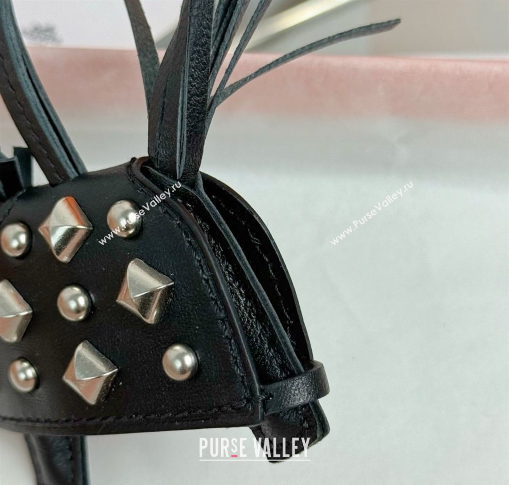 Hermes Rodeo Robeo Coeur Horse Bag Charm in Lambskin Leather with Studs Black/Silver 2025 (HY-251113155)