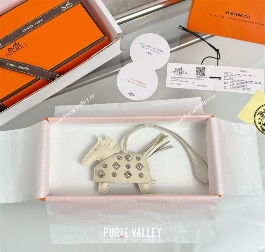 Hermes Rodeo Robeo Coeur Horse Bag Charm in Lambskin Leather with Studs White 2025 (HY-251113157)