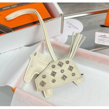 Hermes Rodeo Robeo Coeur Horse Bag Charm in Lambskin Leather with Studs White 2025 (HY-251113157)