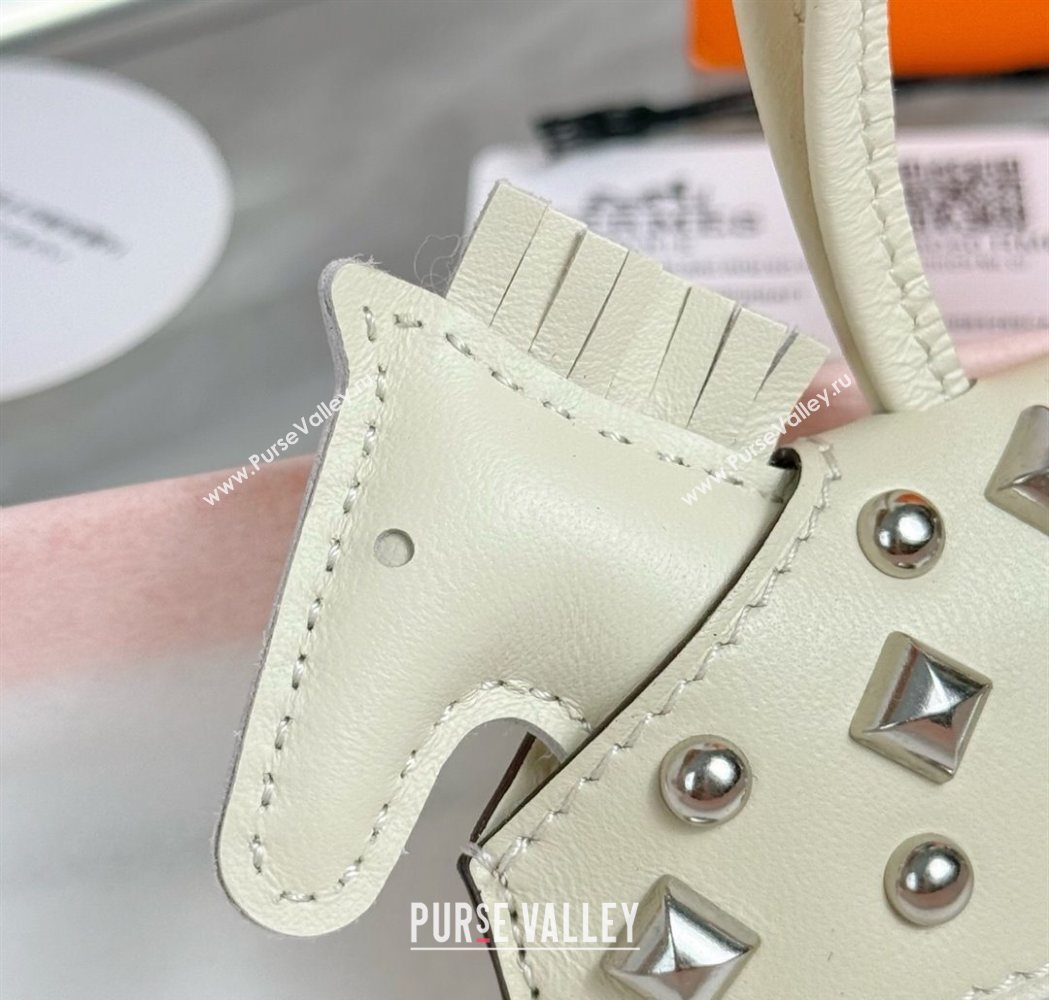Hermes Rodeo Robeo Coeur Horse Bag Charm in Lambskin Leather with Studs White 2025 (HY-251113157)