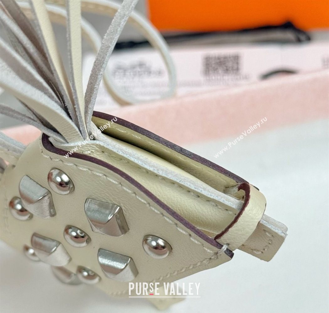 Hermes Rodeo Robeo Coeur Horse Bag Charm in Lambskin Leather with Studs White 2025 (HY-251113157)