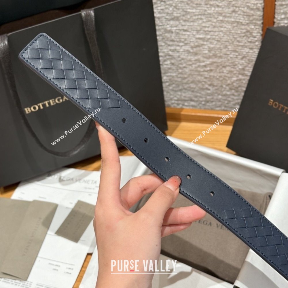 Bottega Veneta Intreccio Loop Belt BV111402 Blue/Black 2025 (YANG-25111402)