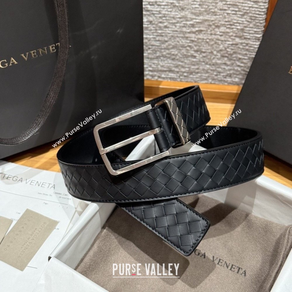Bottega Veneta Intreccio Loop Belt BV111403 Black/Silver 2025 (YANG-25111403)