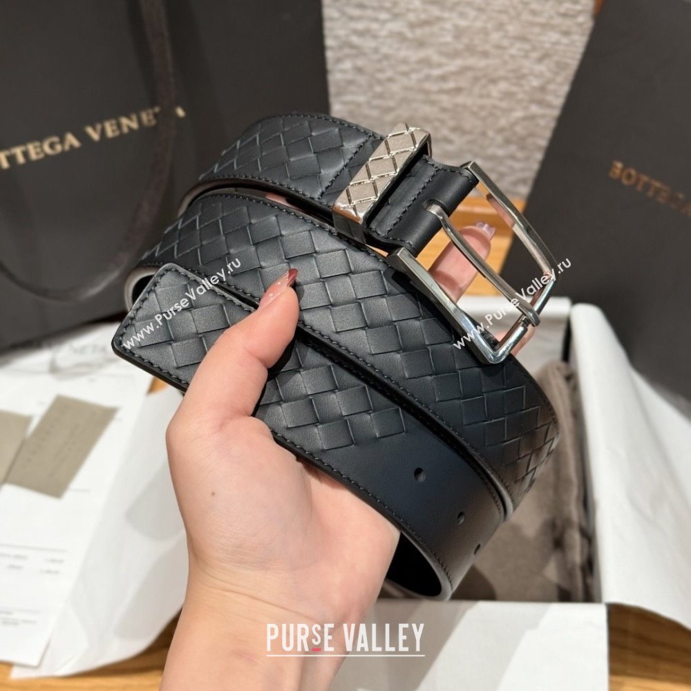 Bottega Veneta Intreccio Loop Belt BV111403 Black/Silver 2025 (YANG-25111403)