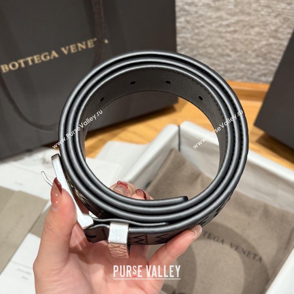 Bottega Veneta Intreccio Loop Belt BV111403 Black/Silver 2025 (YANG-25111403)