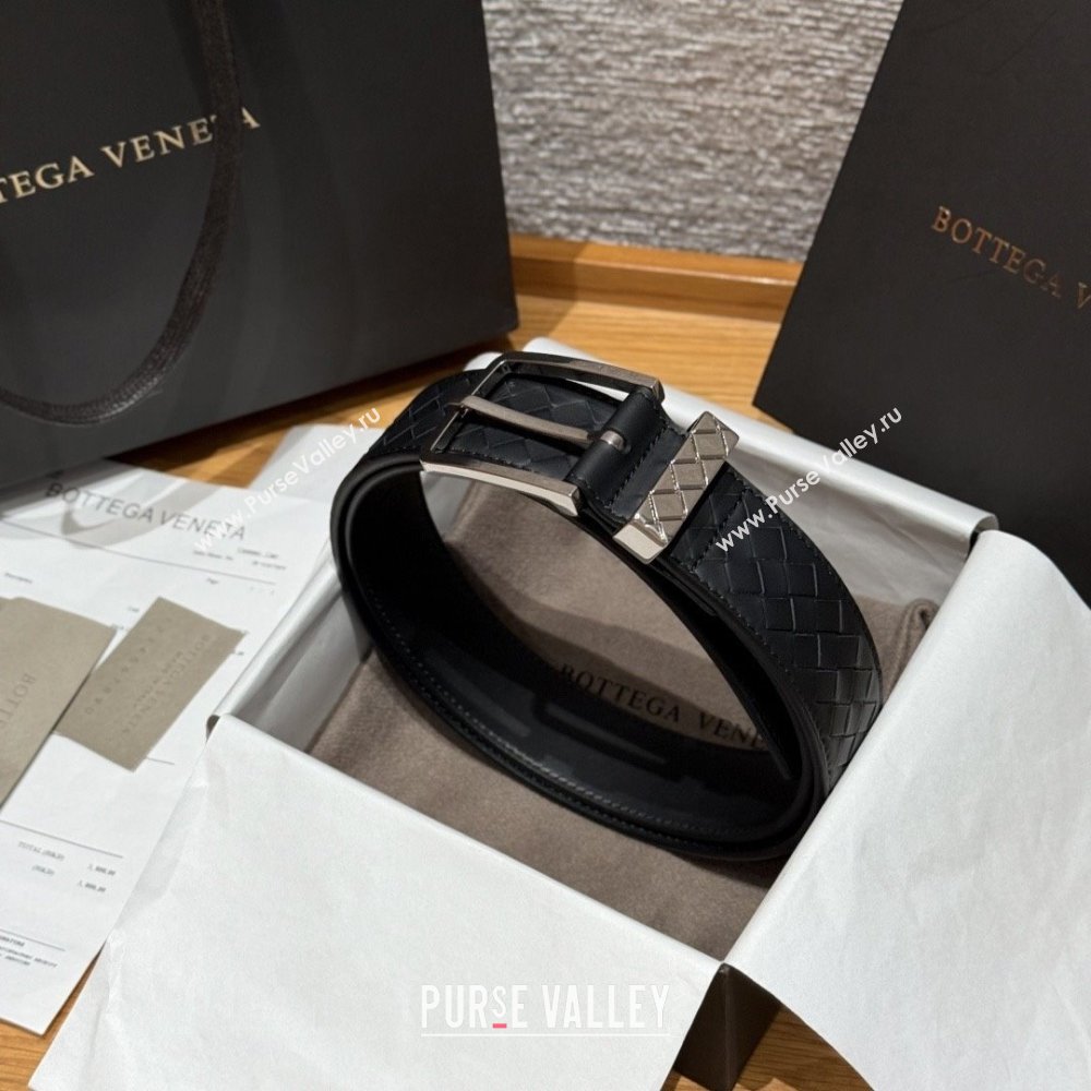 Bottega Veneta Intreccio Loop Belt BV111403 Black/Silver 2025 (YANG-25111403)