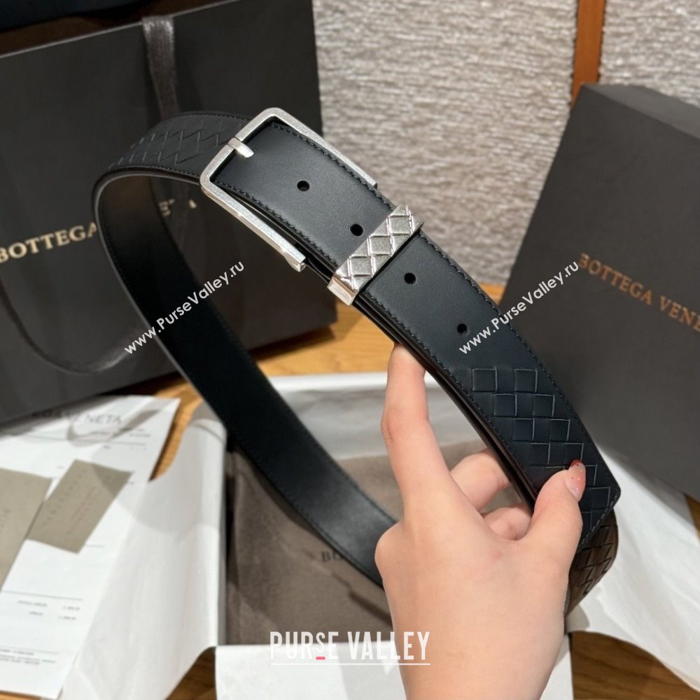 Bottega Veneta Intreccio Loop Belt BV111403 Black/Silver 2025 (YANG-25111403)