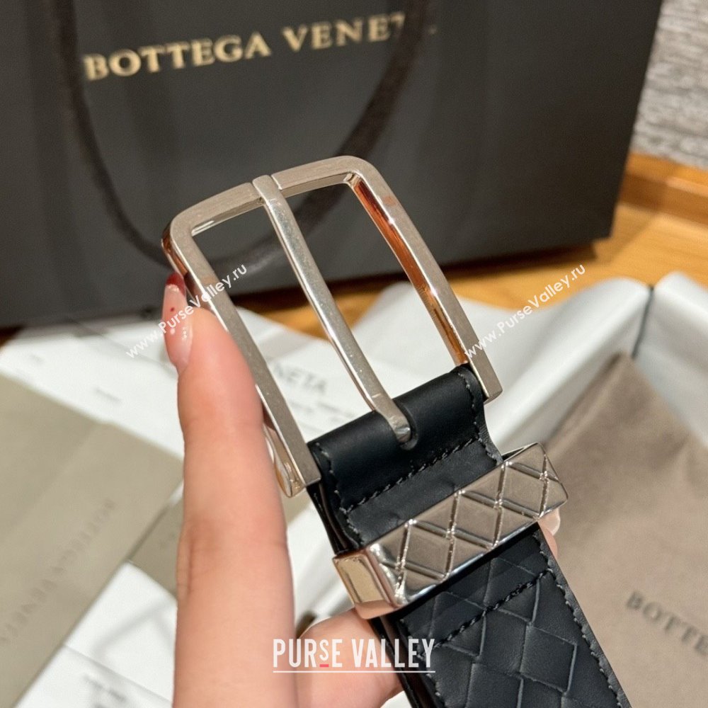 Bottega Veneta Intreccio Loop Belt BV111403 Black/Silver 2025 (YANG-25111403)