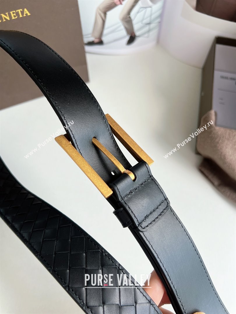 Bottega Veneta Intreccio Loop Belt 3.5cm BV111701 Black/Gold 2025 (YANG-25111702)