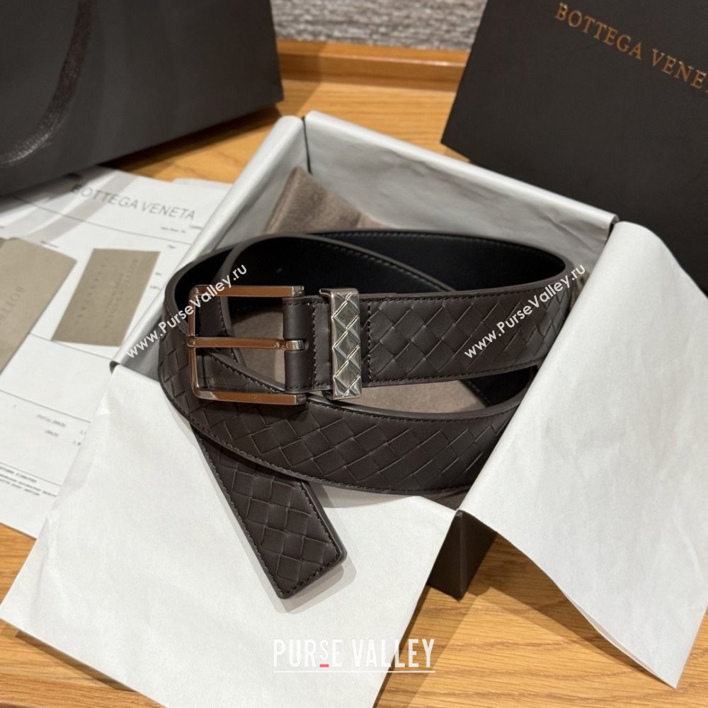Bottega Veneta Intreccio Loop Belt BV111404 Chocolate/Silver 2025 (YANG-25111404)
