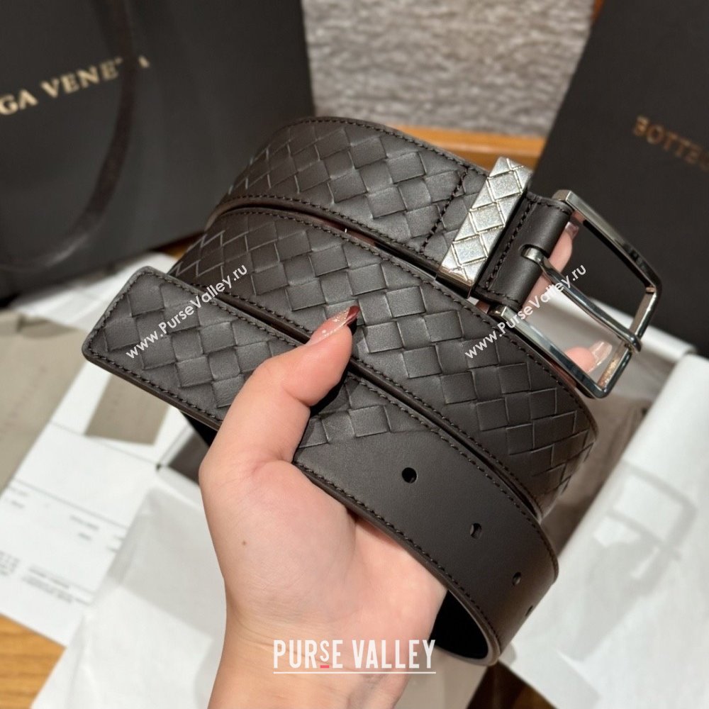 Bottega Veneta Intreccio Loop Belt BV111404 Chocolate/Silver 2025 (YANG-25111404)