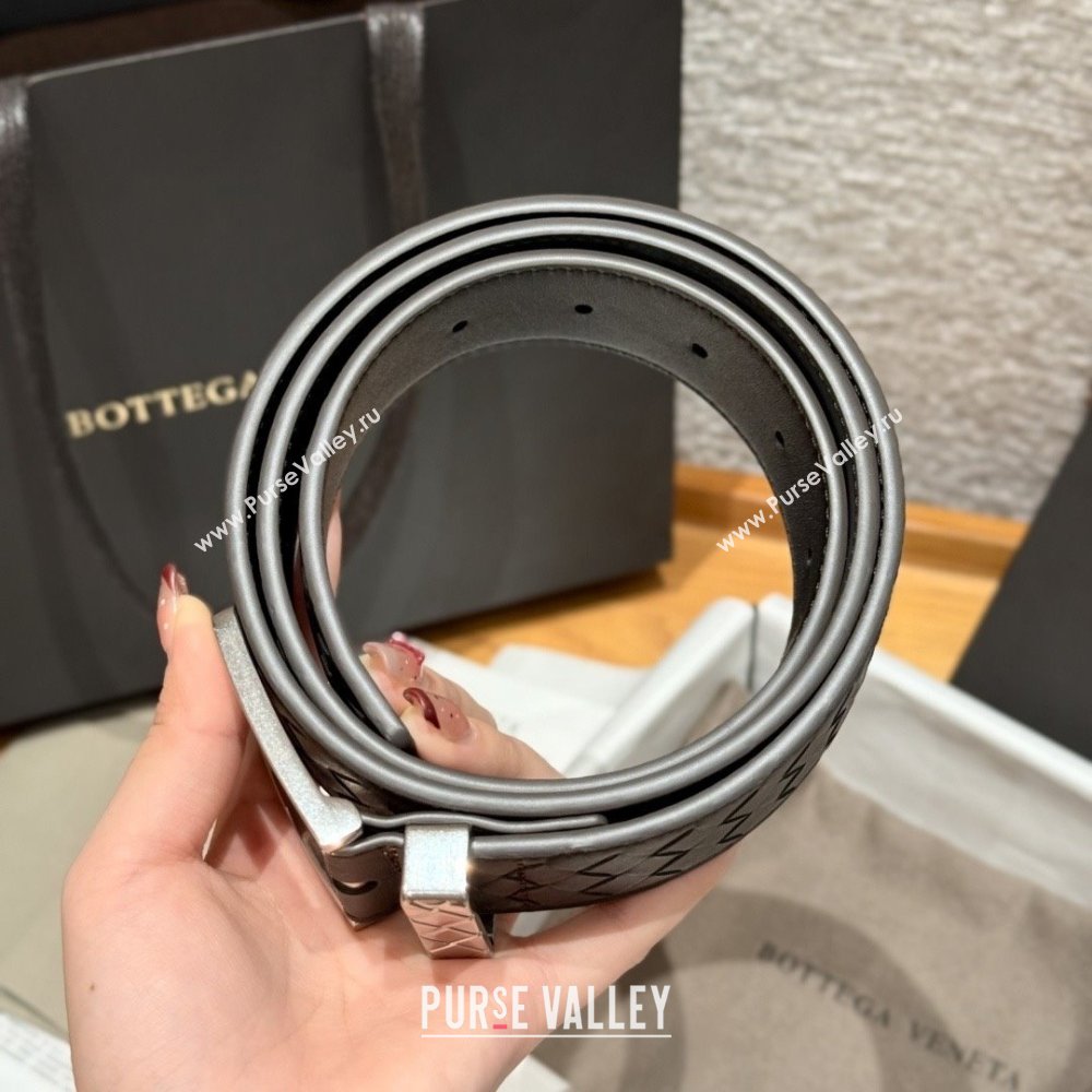 Bottega Veneta Intreccio Loop Belt BV111404 Chocolate/Silver 2025 (YANG-25111404)