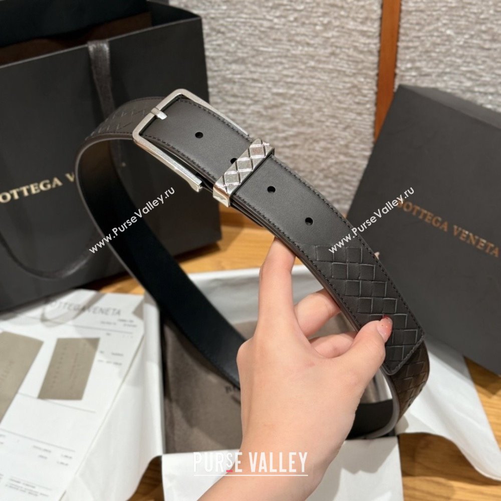 Bottega Veneta Intreccio Loop Belt BV111404 Chocolate/Silver 2025 (YANG-25111404)
