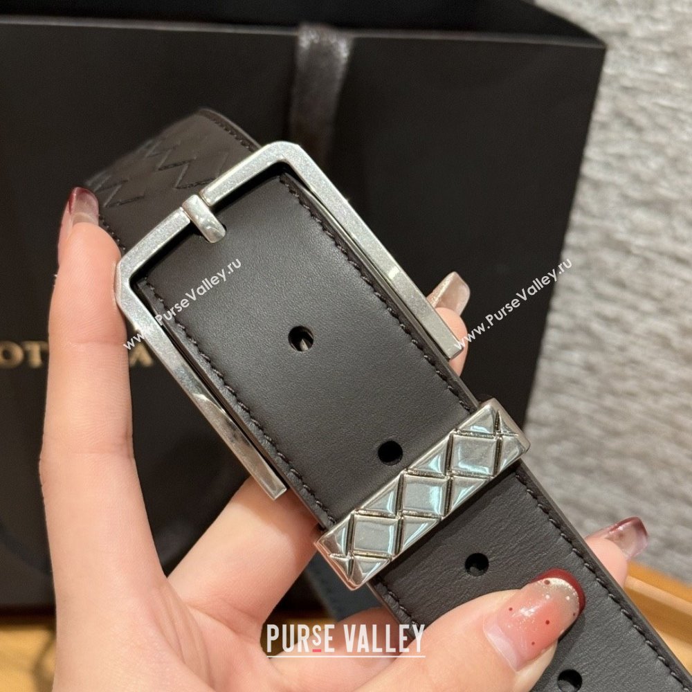 Bottega Veneta Intreccio Loop Belt BV111404 Chocolate/Silver 2025 (YANG-25111404)