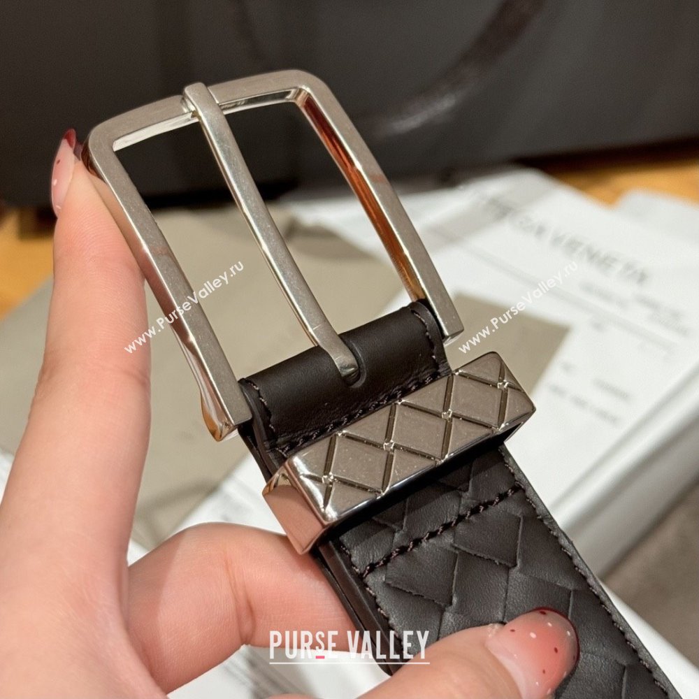 Bottega Veneta Intreccio Loop Belt BV111404 Chocolate/Silver 2025 (YANG-25111404)
