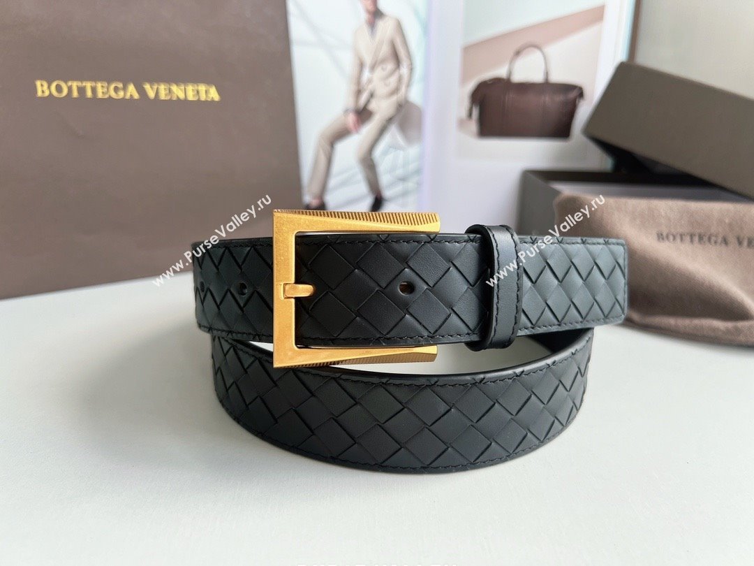 Bottega Veneta Intreccio Loop Belt 3.5cm BV111701 Black/Gold 2025 (YANG-25111702)