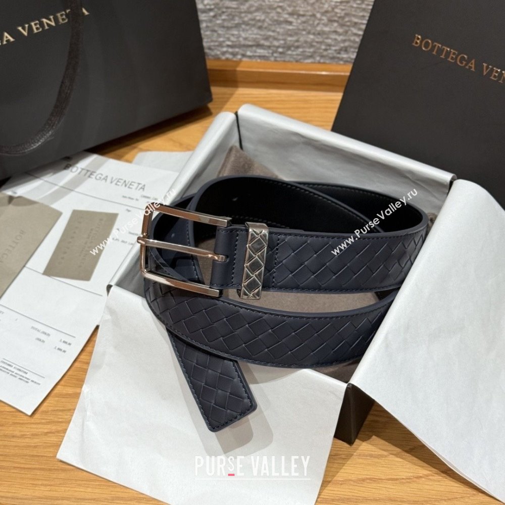 Bottega Veneta Intreccio Loop Belt BV111405 Blue/Silver 2025 (YANG-25111405)