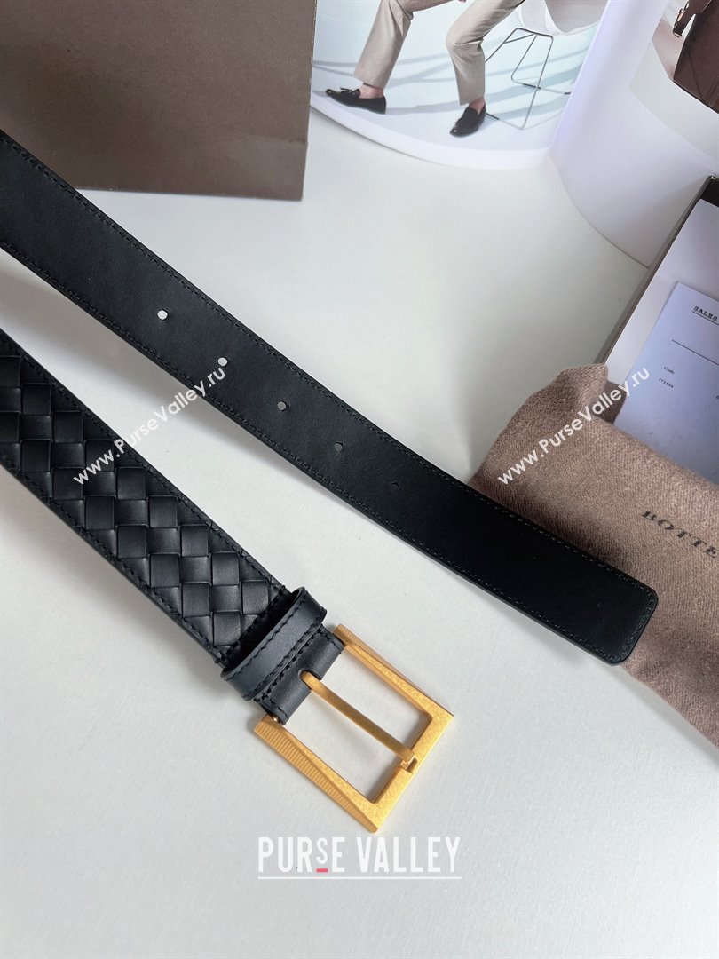 Bottega Veneta Intreccio Loop Belt 3.5cm BV111701 Black/Gold 2025 (YANG-25111702)