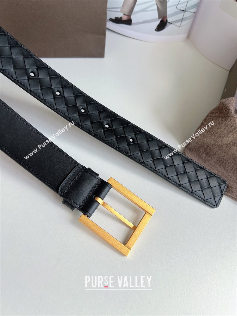 Bottega Veneta Intreccio Loop Belt 3.5cm BV111701 Black/Gold 2025 (YANG-25111702)
