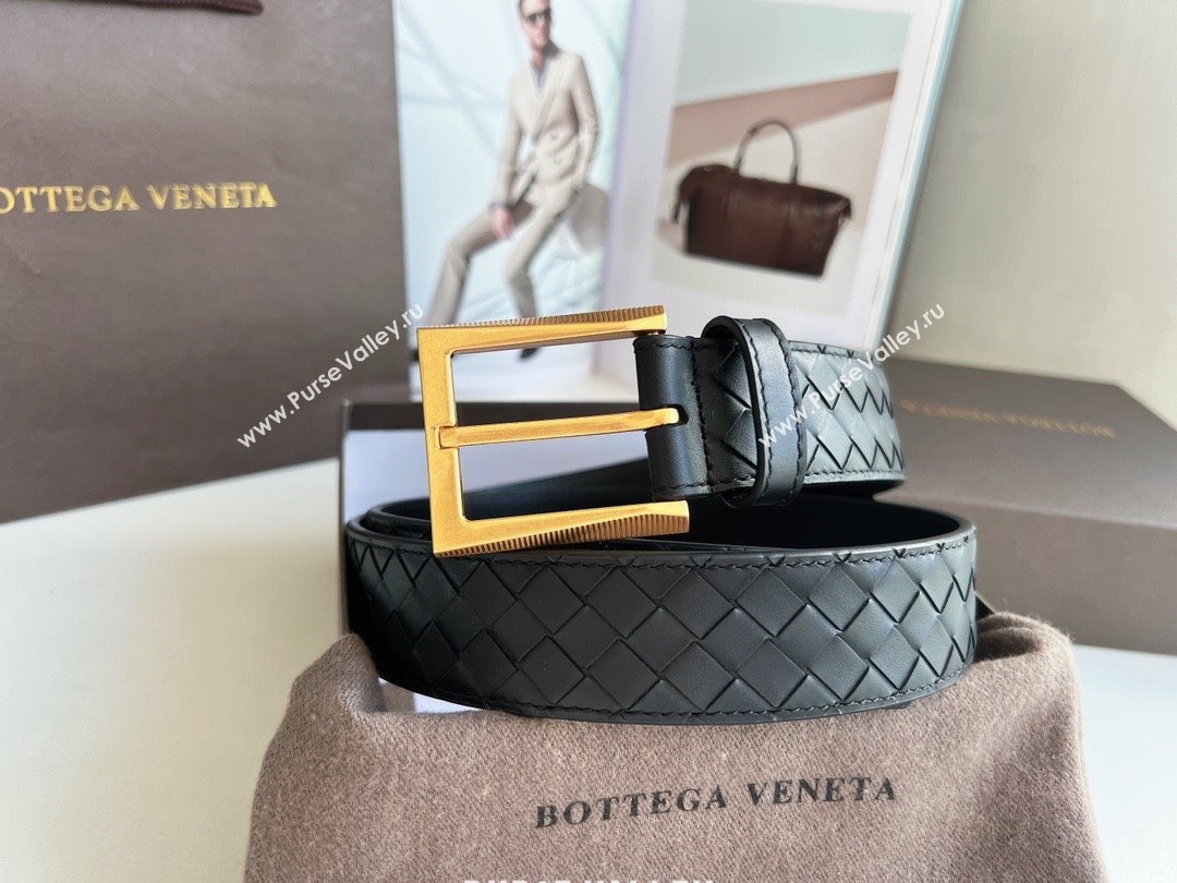 Bottega Veneta Intreccio Loop Belt 3.5cm BV111701 Black/Gold 2025 (YANG-25111702)