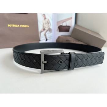 Bottega Veneta Intreccio Loop Belt 3.5cm BV111703 Black/Black 2025 (YANG-25111703)