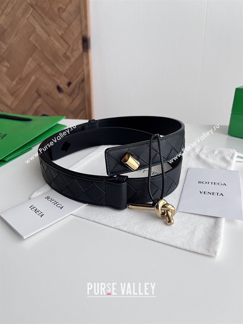 Bottega Veneta Andiamo Belt in Intreccio Leather BV111718 Black 2025 (YANG-25111718)
