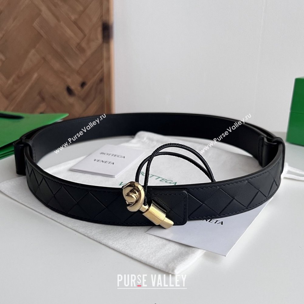 Bottega Veneta Andiamo Belt in Intreccio Leather BV111718 Black 2025 (YANG-25111718)