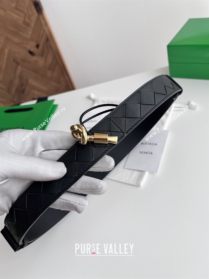 Bottega Veneta Andiamo Belt in Intreccio Leather BV111718 Black 2025 (YANG-25111718)