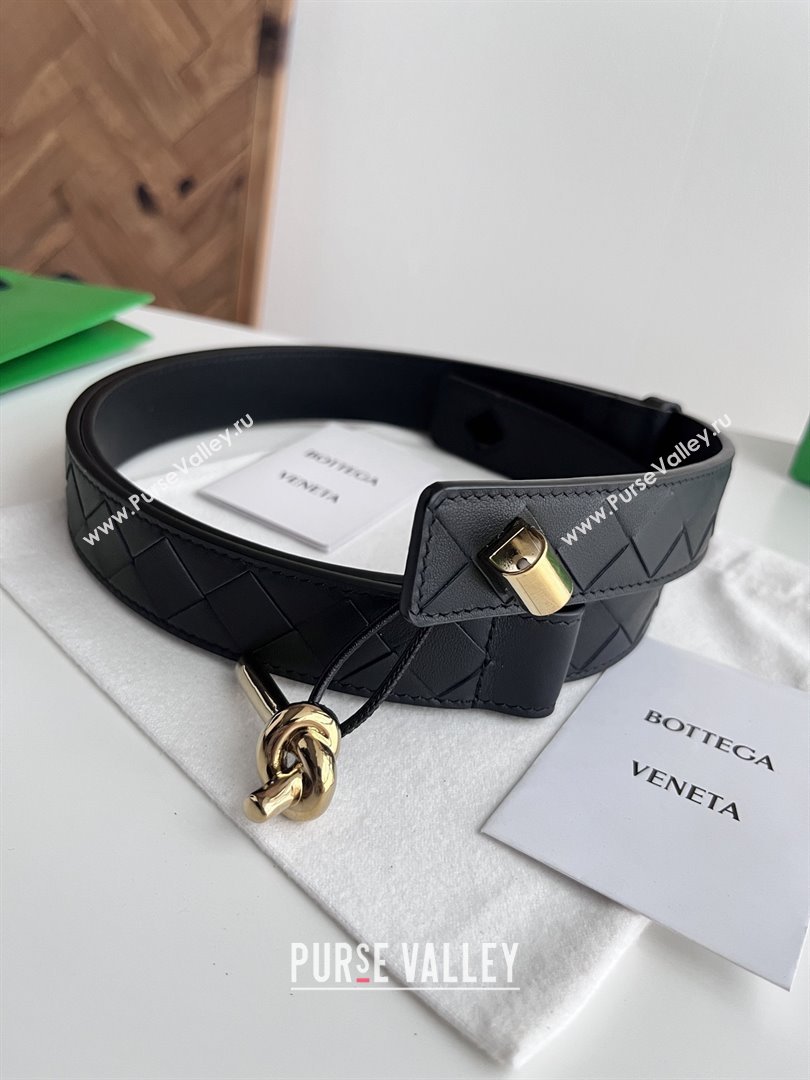 Bottega Veneta Andiamo Belt in Intreccio Leather BV111718 Black 2025 (YANG-25111718)