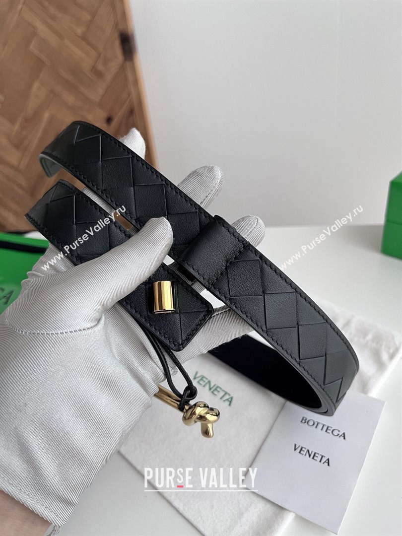 Bottega Veneta Andiamo Belt in Intreccio Leather BV111718 Black 2025 (YANG-25111718)