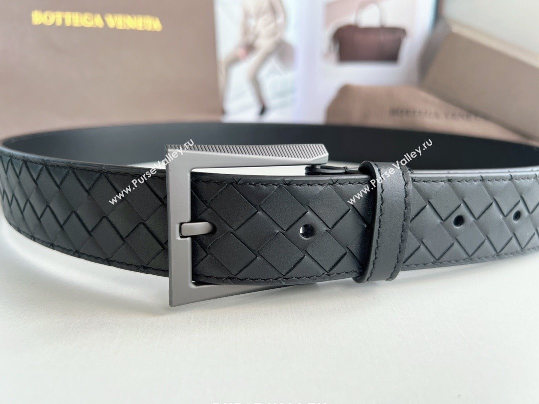 Bottega Veneta Intreccio Loop Belt 3.5cm BV111703 Black/Black 2025 (YANG-25111703)