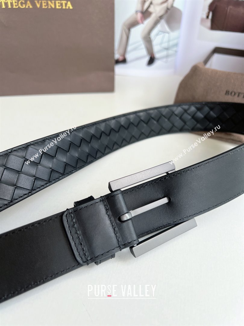 Bottega Veneta Intreccio Loop Belt 3.5cm BV111703 Black/Black 2025 (YANG-25111703)