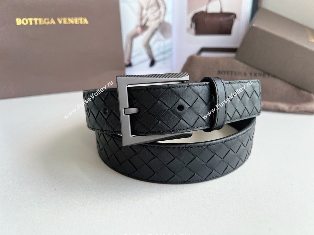 Bottega Veneta Intreccio Loop Belt 3.5cm BV111703 Black/Black 2025 (YANG-25111703)