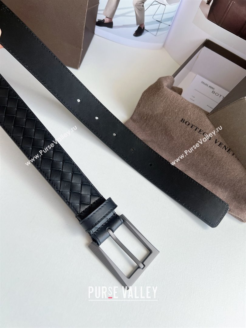 Bottega Veneta Intreccio Loop Belt 3.5cm BV111703 Black/Black 2025 (YANG-25111703)