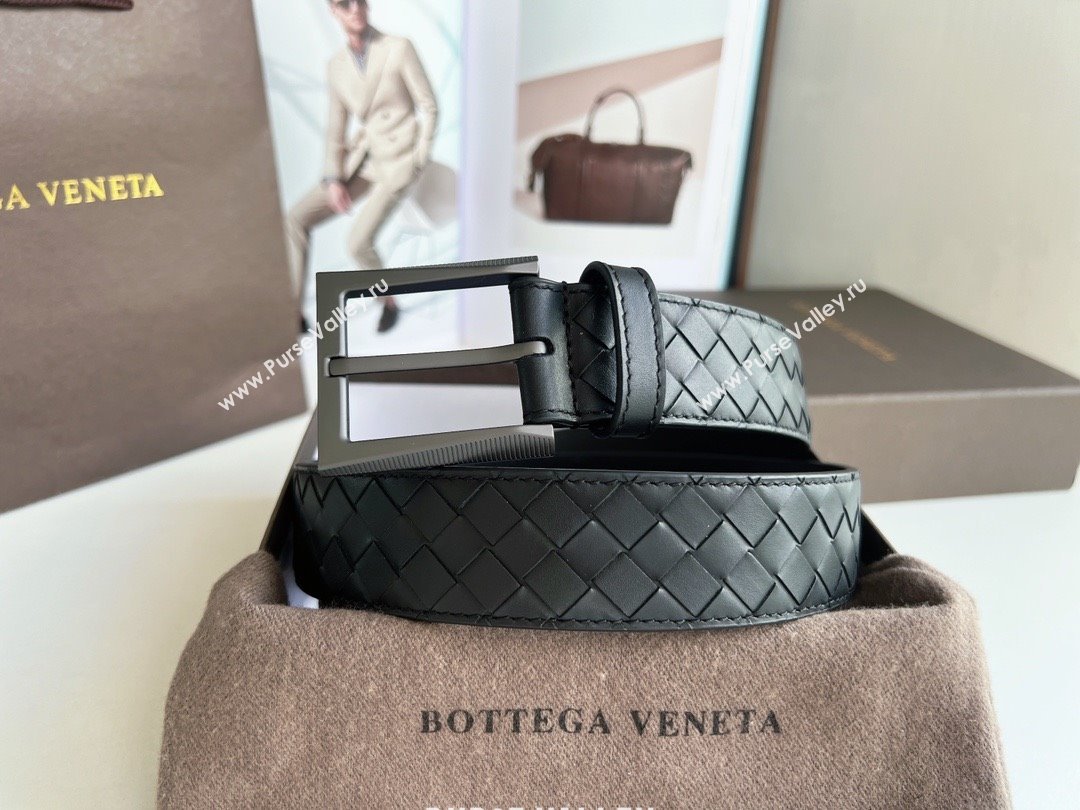 Bottega Veneta Intreccio Loop Belt 3.5cm BV111703 Black/Black 2025 (YANG-25111703)