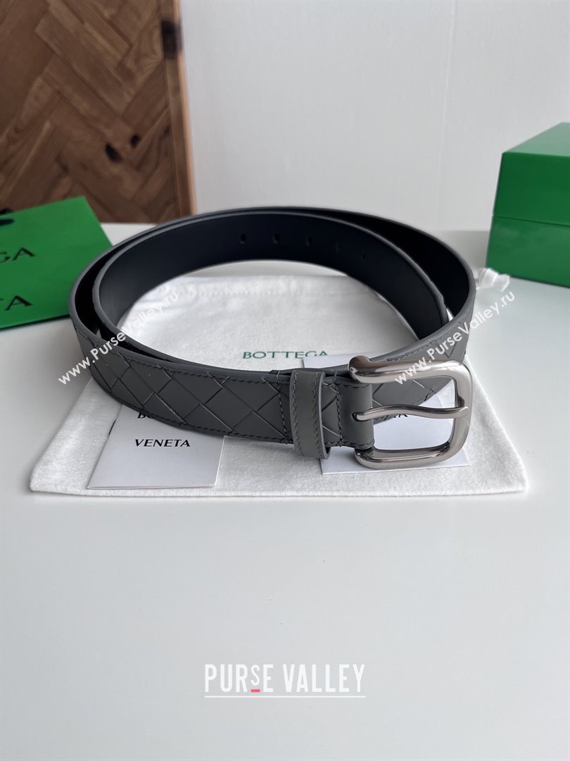 Bottega Veneta Intreccio Loop Belt 3.5cm BV111719 Grey 2025 (YANG-25111719)