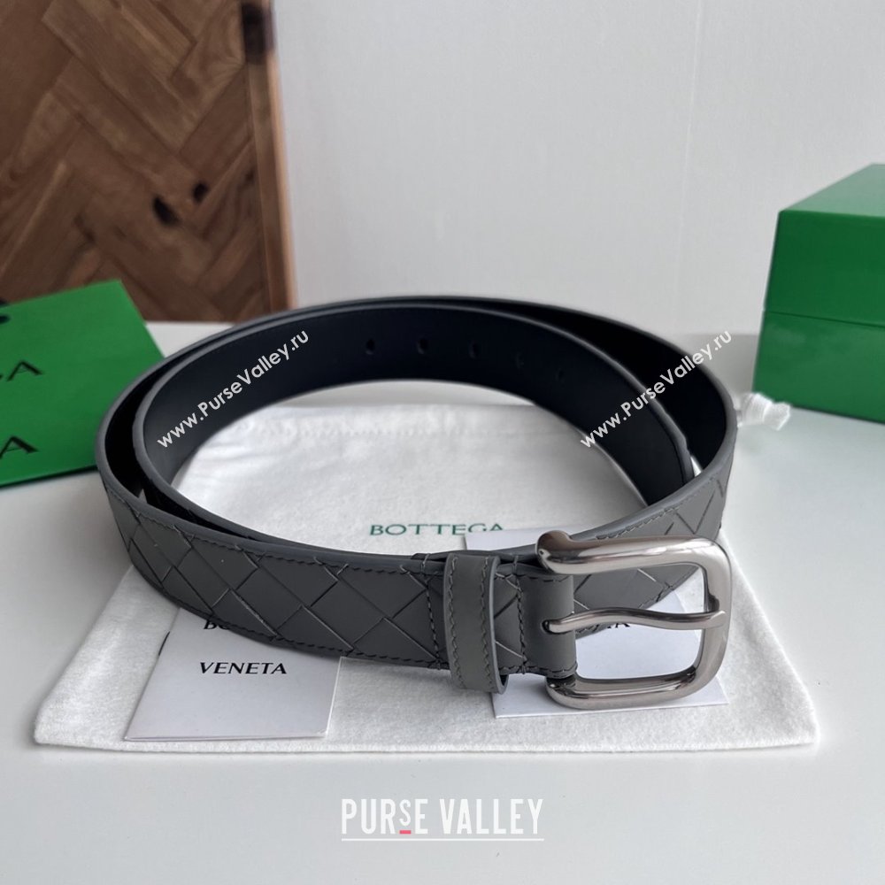 Bottega Veneta Intreccio Loop Belt 3.5cm BV111719 Grey 2025 (YANG-25111719)