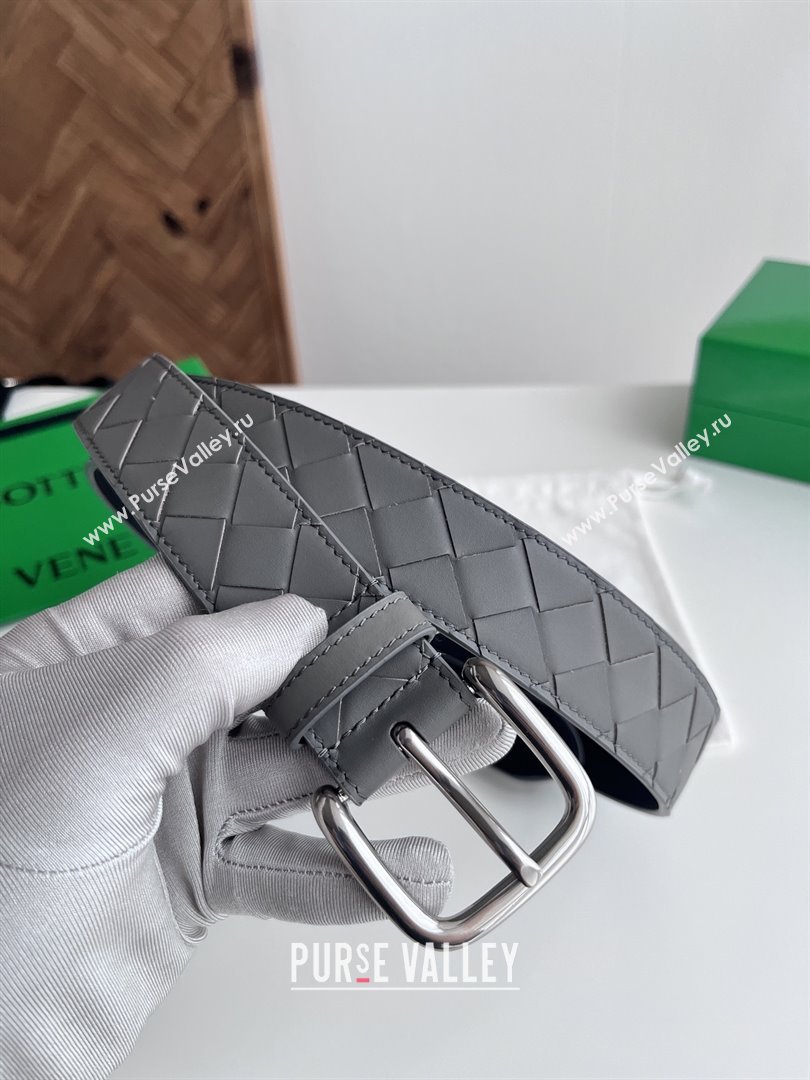 Bottega Veneta Intreccio Loop Belt 3.5cm BV111719 Grey 2025 (YANG-25111719)