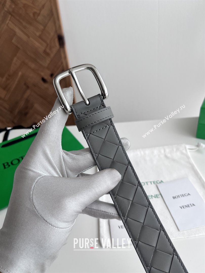 Bottega Veneta Intreccio Loop Belt 3.5cm BV111719 Grey 2025 (YANG-25111719)