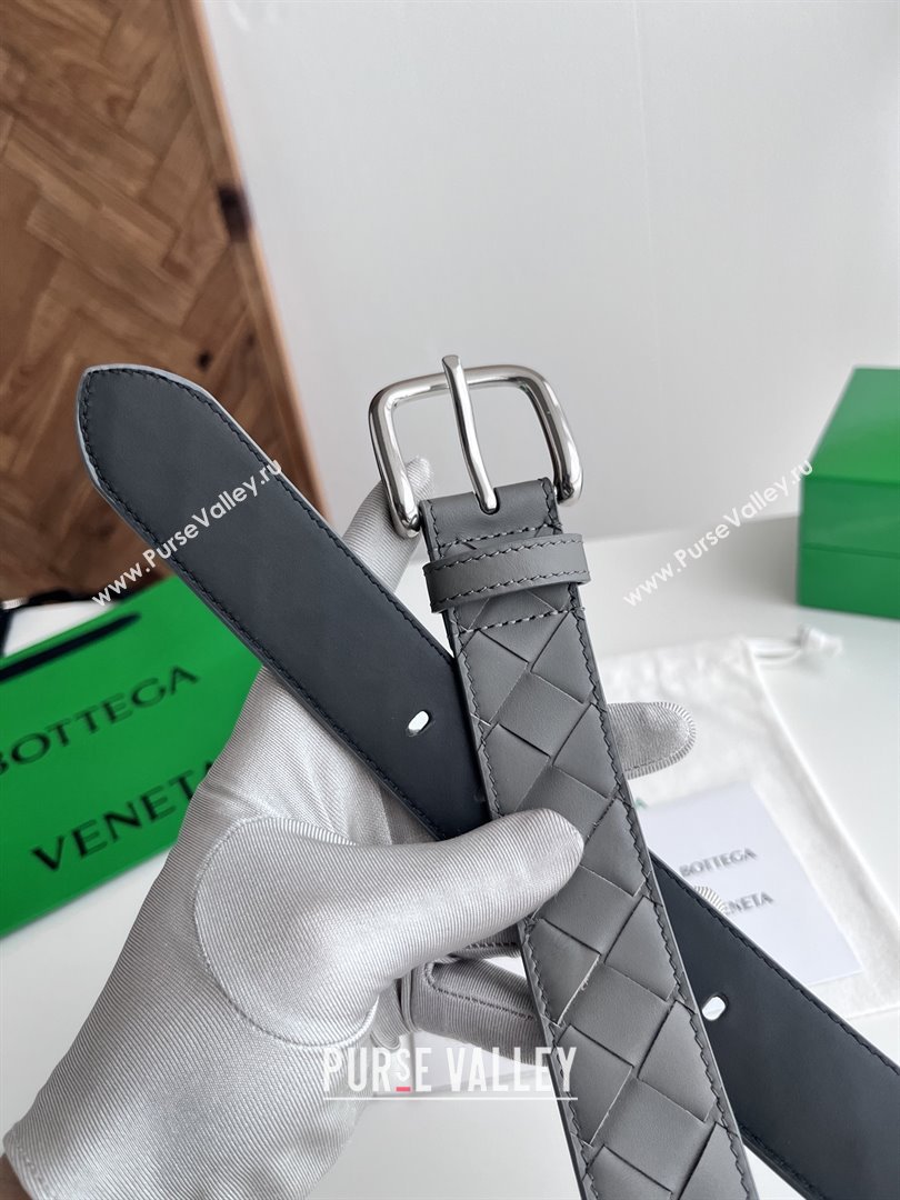 Bottega Veneta Intreccio Loop Belt 3.5cm BV111719 Grey 2025 (YANG-25111719)