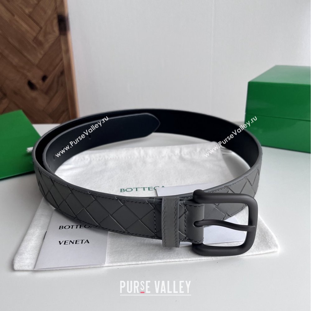 Bottega Veneta Intreccio Loop Belt 3.5cm BV111720 Grey/Black 2025 (YANG-25111720)