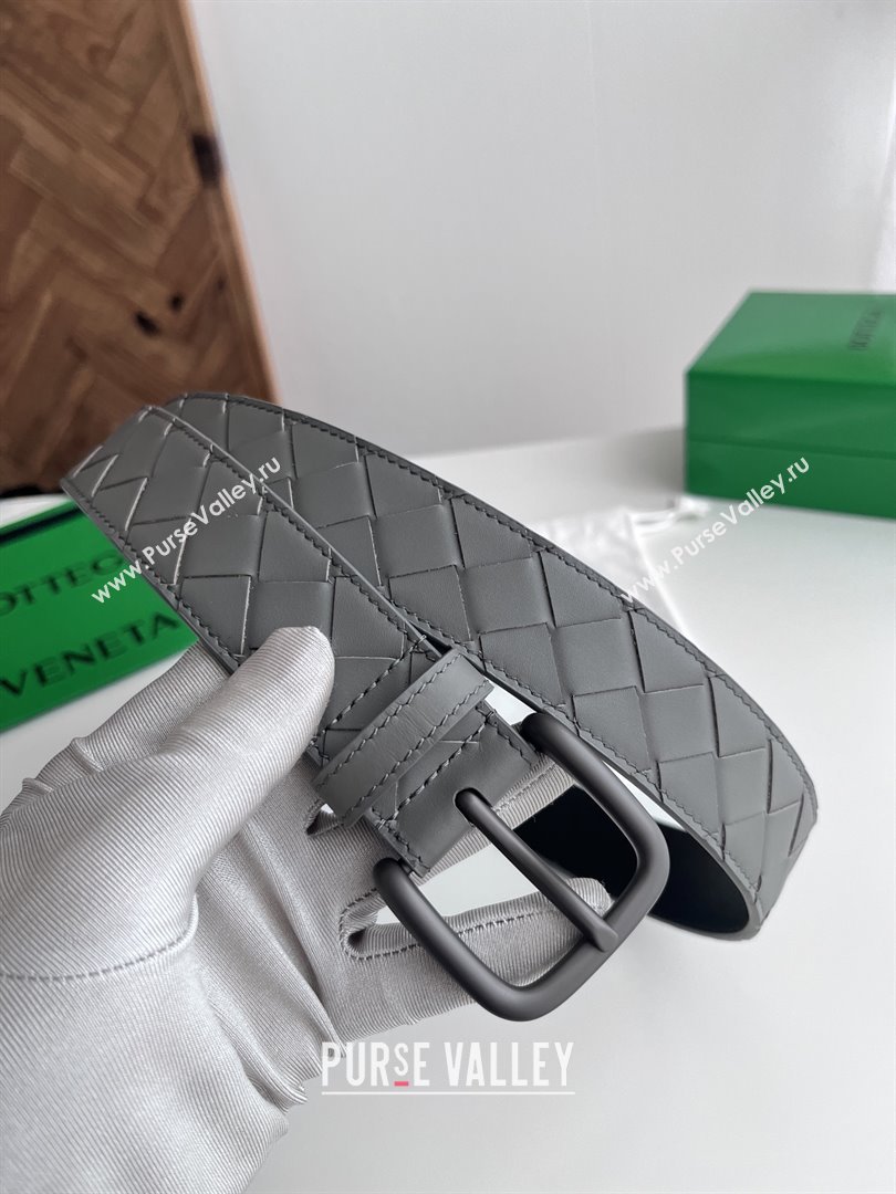 Bottega Veneta Intreccio Loop Belt 3.5cm BV111720 Grey/Black 2025 (YANG-25111720)
