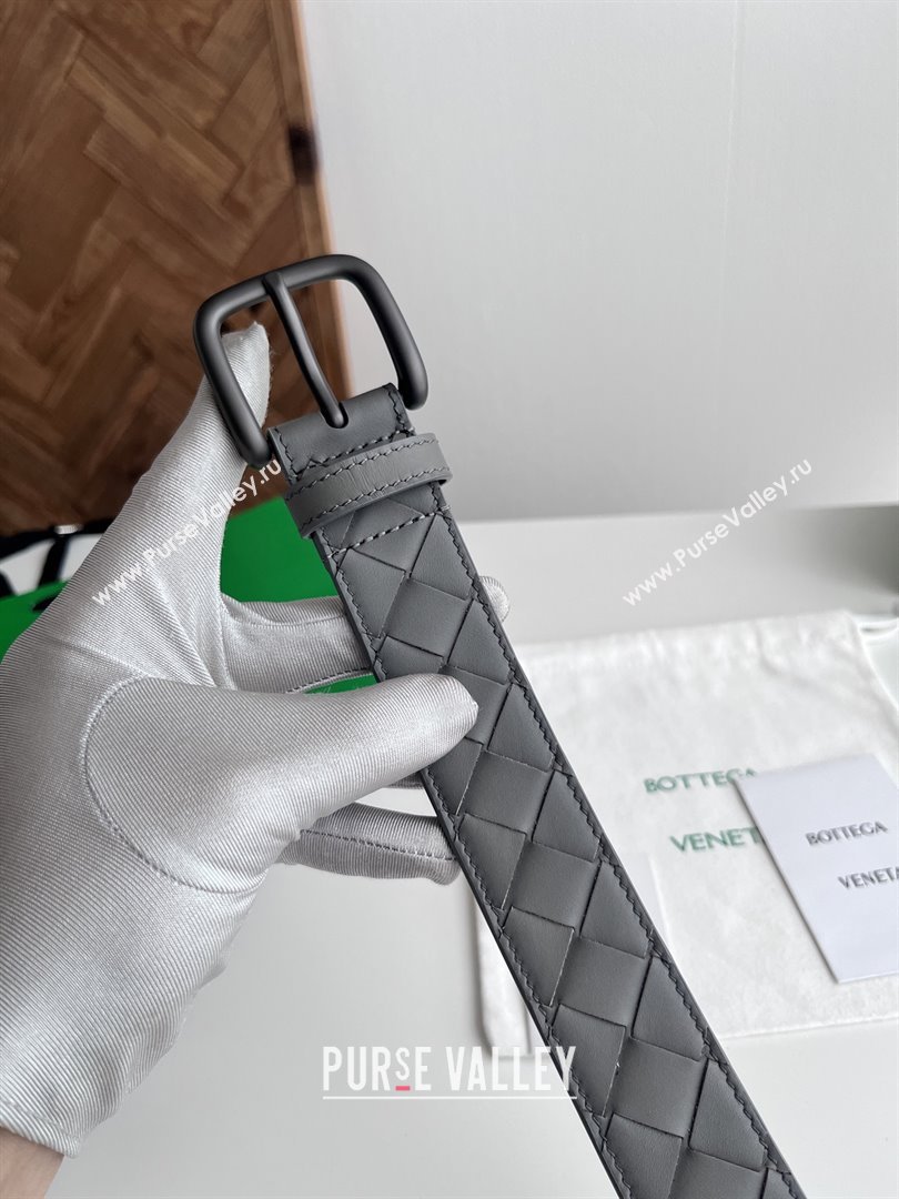 Bottega Veneta Intreccio Loop Belt 3.5cm BV111720 Grey/Black 2025 (YANG-25111720)