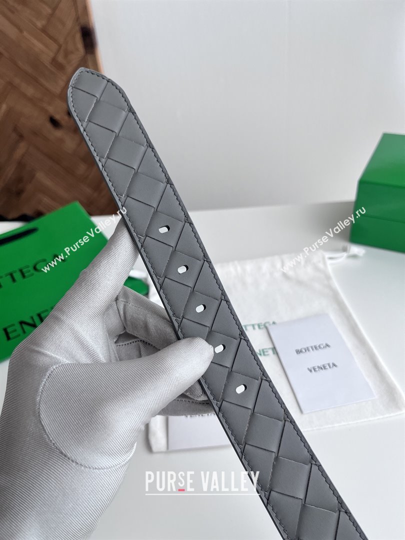 Bottega Veneta Intreccio Loop Belt 3.5cm BV111720 Grey/Black 2025 (YANG-25111720)
