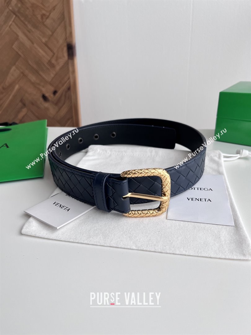 Bottega Veneta Intreccio Loop Belt 3.5cm BV111724 Deep Blue/Gold 2025 (YANG-25111724)