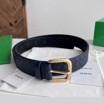 Bottega Veneta Intreccio Loop Belt 3.5cm BV111724 Deep Blue/Gold 2025 (YANG-25111724)